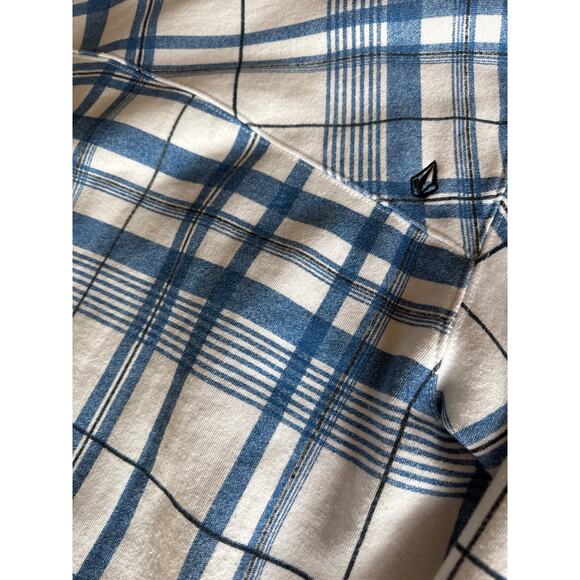 Volcom Tartan Plaid White and Blue Large Sherpa Lined Full Zip Jacket - Picture 5 of 8